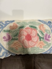 Beautiful Vintage Pink Blue Lavender Flowers Chenille Throw Pillow 13” X 21”