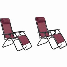 Chaises Longues Pliantes D'Extérieur À Gravité Nulle Rouge / Bordeaux X 2