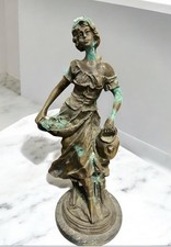 Art Deco/Nouveau Hot Cast Farmer Lady Woman Genuine Bronze Sculpture Statue Sale