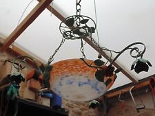 rare antique beautiful art deco wrought iron chandelier signed NOVERDY Muller brothers