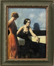 F Du Bois : Study Of Two Women , Signed , Decorative Oil On Canvas Board