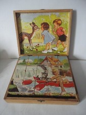 Boite ancienne en bois contenant 20 cubes avec 4 modèles