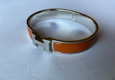 HERMES GM sz Caramel Orange Narrow Enamel Gold Clic Clac H Bangle Bracelet