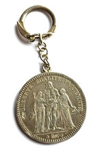 Porte-clés ancien bijoutier argent monnaie 5 Francs 1873 France silver keychain