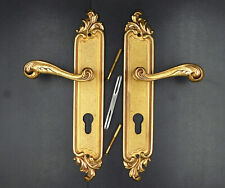 ☐7X7mm pair of entrance door handles with cleaning plates, Louis XV