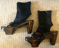 CHIE MIHARA 38 Black Leather Platform ANKLE Wrap BOOTIES Open Toe Heels $498