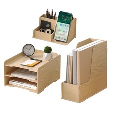 Ensemble de rangement de bureau en bois – Bac à courrier A4 à 3 niveaux, port...
