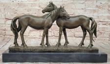 Thoroughbred Deux Loving Chevaux Équestre Western Art Bronze Marbre Statue Solde