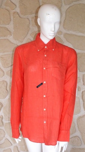 Chemise rouge orange lin - rouge/orange, en