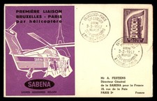Mayfairstamps Belgium Flight 1957 Brussel to Paris Sabena Helicopter Cover aau_1