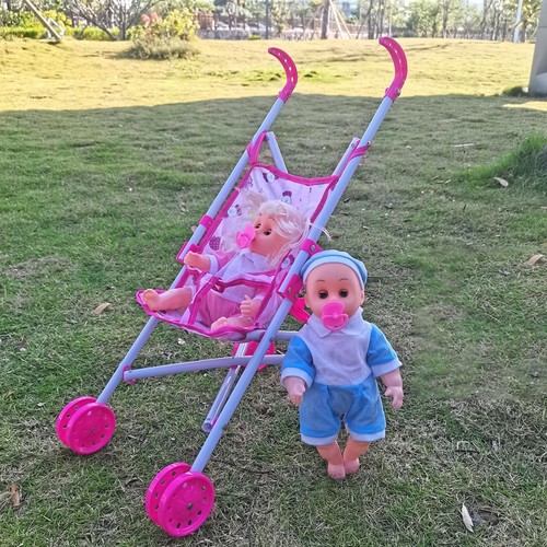Poussette rose pour - , poupée
