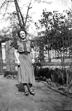 Portrait Woman Standing Garden Grid - Old Photo Year. 1930