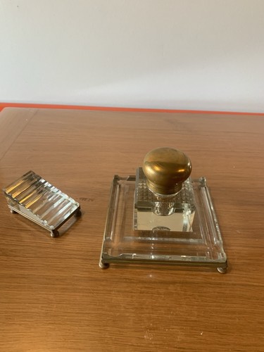Solid glass inkwell and - , pen