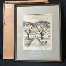 Bernard Buffet Original Etching "Landscape" Hand Signed, Framed, Mitsukoshi