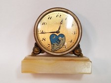 Antique Animated Swiss Le Petit Forgeron Automaton Desk Clock on Marble Base   
