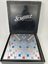 Scrabble Deluxe Onyx Edition Rotating Turntable Black Silver Wood Tiles Complete