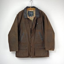 Barbour Bushman Wax Jacket Mens Large Brown Classic Country Chore Utility Coat