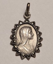 ANTIQUE THE VIRGIN MEDAL PENDANT SOLID SILVER MARCASSITE # K16