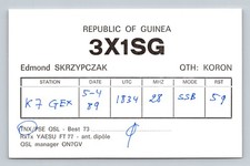 Ham Radio QSL 3X1SG Guinea 1989 Yaesu FT 77 Dipole Antenna Contact