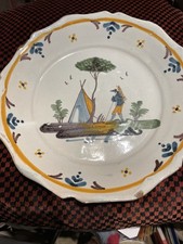 Ancienne Assiette Faïence Nevers France Motifs Chinois Époque Fin XVIII