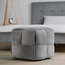 Pouf Tabouret Tissu Côtelé Gris – Repose-pieds Moderne Salon Chambre Homestyle4u
