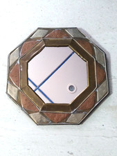 Ancien Miroir Marocain en Laiton et Cuivre Martelé, Forme Octogonale 