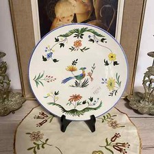 PLAT  EN FAIENCE DE GIEN DECOR OISEAUX DE PARADIS