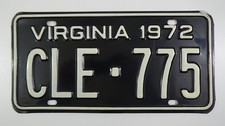 CLE-775 Vintage 1972 Virginia Original License Plate #740