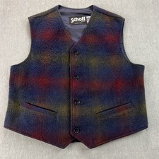 Vintage SCHOTT NYC Wool Saddle Blanket Plaid Vest Mens L USA Made Outer Shell