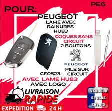 Coque Clé PEUGEOT AVEC LOGO 2 BOUTONS/CE0523 PILE SUR CIRCU/HU83