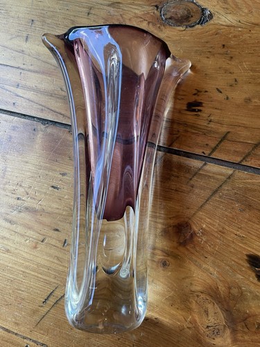 Cranberry art glass mcm vase - glass,