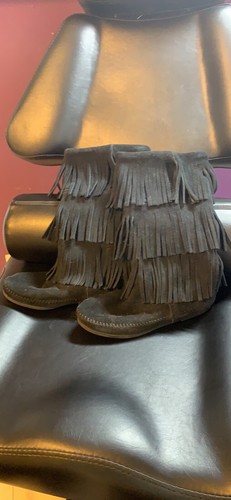 Bottes franges noir minetonka - noir,