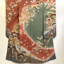 JAPANESE KIMONO FURISODE 169.5 cm 5' 7" PURE SILK VINTAGE ANTIQUE I120