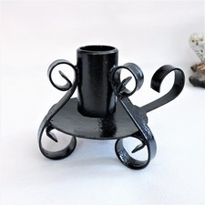 Vintage Black Wrought Iron Handmade Small Candle Holder