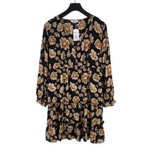Paprika Femme Floral Noir Col V Manches Longues Robe Évasée Taille 6/3XL