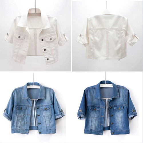 Women denim jacket - denim, crop