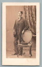CDV MEN'S MUSTACHE VERY FINE POSE WITH TRIPOD PEDESTAL MATERIAL PHOTO 19th century
