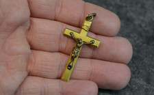 JEWEL / ANTIQUE PENDANT MEDAL RELIGIOUS CROSS GOLD PLATE #47