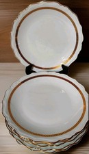 6 Assiettes Plates Porcelaine Limoges Blanches Filet Or