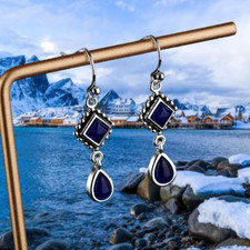 Boucle D'Oreilles - Pierre Bleu Marine - Pierre Semi Précieuse - Argent 925