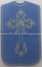 Chasuble Romaine Bleue Fiddleback Avec Ensemble De Messe IHS Broderie NEUF