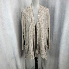 LOGO Lori Goldstein Full Zip Cardigan Jacket Womens Size 1X Gray Beige Flowy