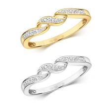 Bague Femme Or Blanc/Jaune 9 k/carat et Diamant 0.05 Carat