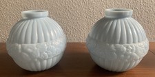 Pair of 1930's Blue Opaline Art Deco Ball Vases CLA MADE IN FRANCE