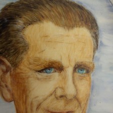 Cadre vintage miniature laiton & verre bombé peinture à l'aquarelle J. Venrroso