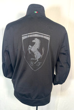 Ferrari Scuderia Black Nylon Full Zip Track Jacket Pockets Logo Horse Men Sz L