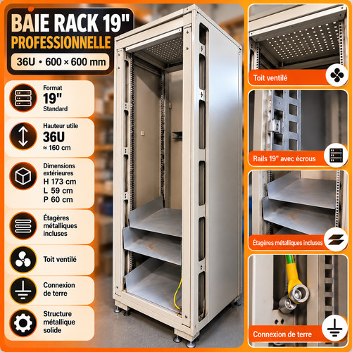 Baie rack 36u 600x600 mm - rack,