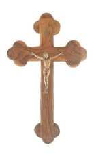 GRAND CRUCIFIX CROIX DE JÉRUSALEM MURAL EN BOIS D'OLIVIER CM 39 X 25