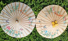 Parasols (2) Umbrellas 1 Excellent 1 Good 26" Open 19-1/2" Closed Beautiful Pair