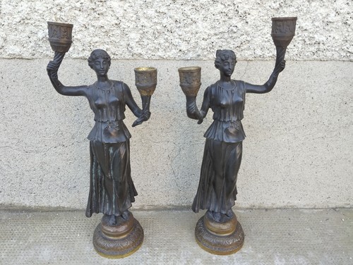 Paire bougeoirs bronze - bougeoirs, femme